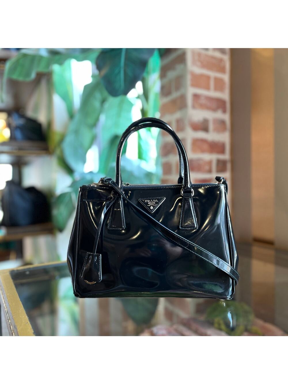 PRADA Galleria Black Patent Lux Leather Tote Bag